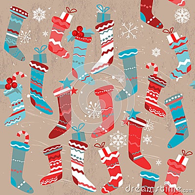 Seamless beige vintage pattern with traditional Christmas elements. Vector Illustration