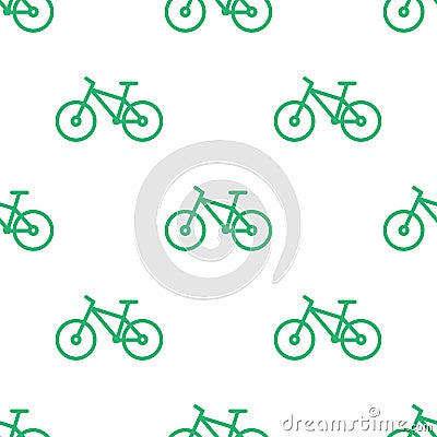 Seamless bike pattern. Green line bicycle background Vector Illustration