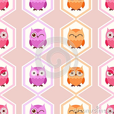 Seamless bird owls pattern Vector Illustration