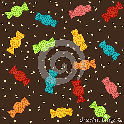 Seamless birthday pattern with colorful sweet candies Vector Illustration