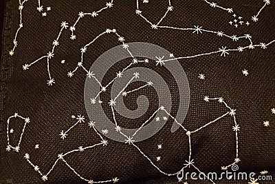 Seamless black cloth pattern with constellations Stock Photo