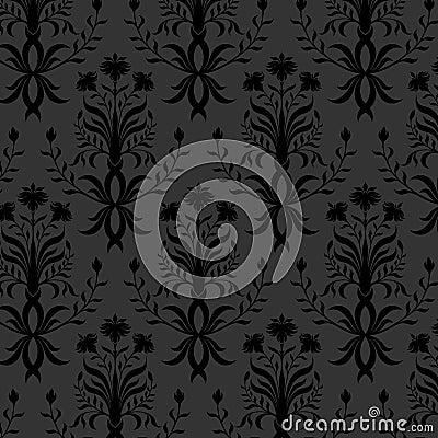 Seamless black floral wallpaper Vector Illustration