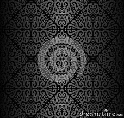 Seamless black ornamental Wallpaper with Swirls Vector Illustration