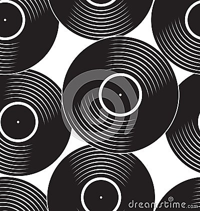 Seamless black vinyl record flat concept Vector Illustration