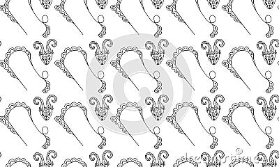 Seamless black and white Capricornus zodiac sign symbols. Goat ornamental head and astrological emblem. Monochrome texture for tex Vector Illustration