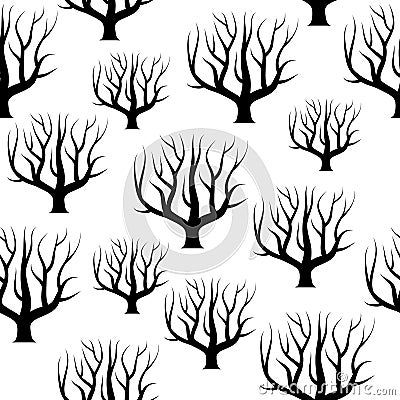 Seamless black and white curved trees without leaves backgrounds Vector Illustration