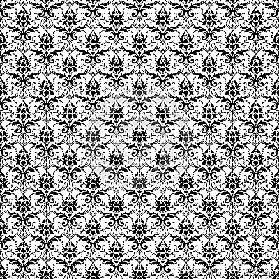 Seamless Black & White Damask Stock Photo