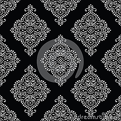 Seamless black and white damask wallpaper Vector Illustration