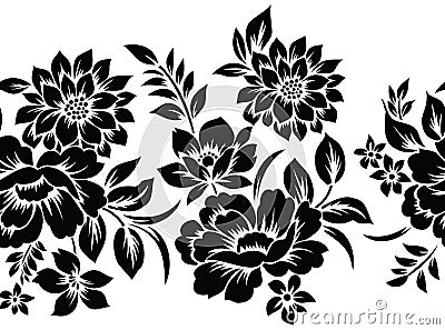 Seamless black and white floral border Vector Illustration