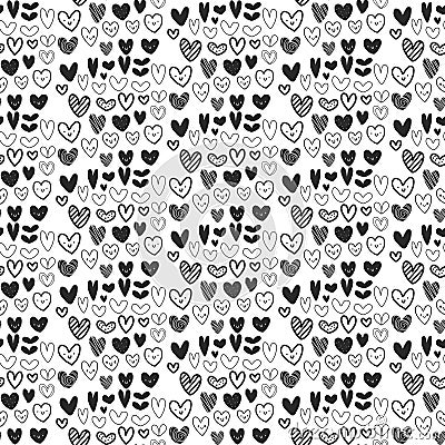 Seamless black and white heart pattern on white font Vector Illustration