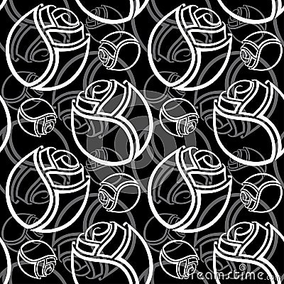 Seamless black and white rose pattern Vector Illustration