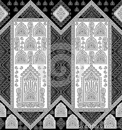 Seamless black and white textile paisley fabric border Stock Photo