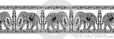 Seamless black and white traditional Asian elephant border design Vector Illustration