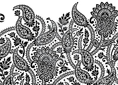 Seamless black and white traditional indian paisley border Vector Illustration