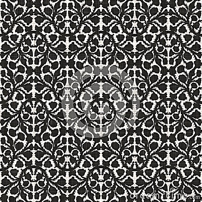Seamless black white woven cloth floral linen texture. Two tone monochrome pattern background. Modern textile weave Stock Photo