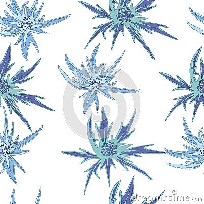 Seamless blooming, floral pattern.Vector hand drawn illustratio Cartoon Illustration