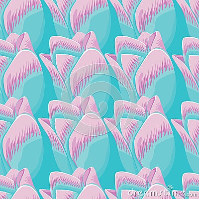 Seamless blue background with tulips. Vector Illustration