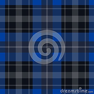 Seamless blue, black tartan - white stripes Vector Illustration