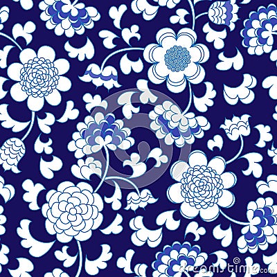 Seamless blue floral porcelain china background Vector Illustration