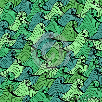 Seamless blue and green background with waves Vector Illustration