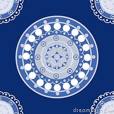 Seamless blue pattern for ceramic, porcelain, chinaware design Vector Illustration