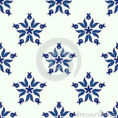 Seamless blue star winter pattern Vector Illustration