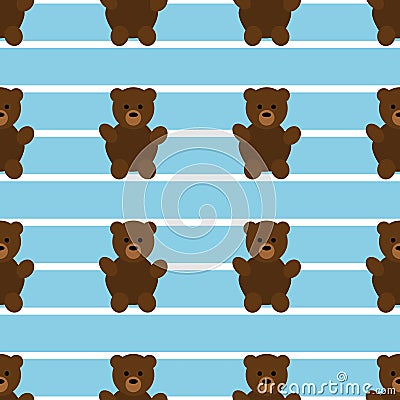 Seamless Blue Teddy Bear Pattern Vector Illustration