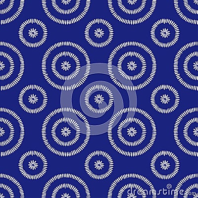 Seamless blue and white African pattern. Indigo shweshwe print. Polka dot ornament. Vector illustration Vector Illustration