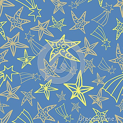 Seamless blue yellow star pattern design background Vector Illustration