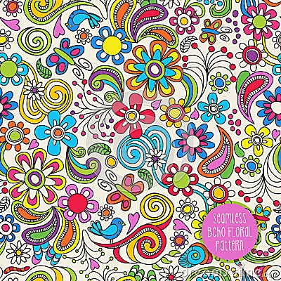 Seamless Boho floral pattern for backgrounds, papers, fabrics Vector Illustration