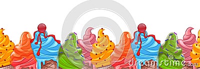 Seamless border of cartoon colored ice cream Vector Illustration