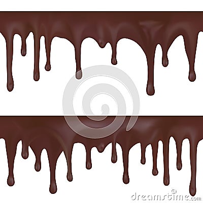 Seamless border of dripping melted chocolate, dropping liquid cocoa Vector Illustration