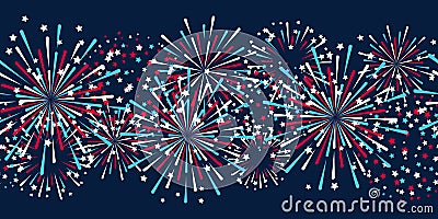 Seamless border with fireworks for Independence day Vector Illustration