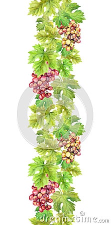 Seamless border with grape and leaves. Watercolor frame Stock Photo