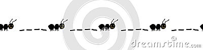 Seamless border with hand drawn ants. Black worker ants marching. Cute ants repeating border. Working team concept Vector Illustration