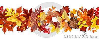 Seamless border with orange, yellow, and brown autumn leaves. Vector illustration Vector Illustration