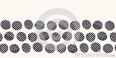 Seamless border pattern. Hand drawn imperfect polka dot spot shape background. Monochrome textured dotty black and white imperfect Stock Photo