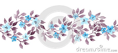 Seamless border ribbon - hand painted aquarelle leaves. Repeated pattern. Stock Photo