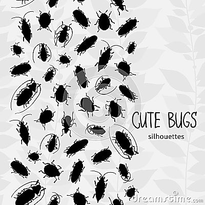 Seamless border with silhouette of bugs. Stock Photo