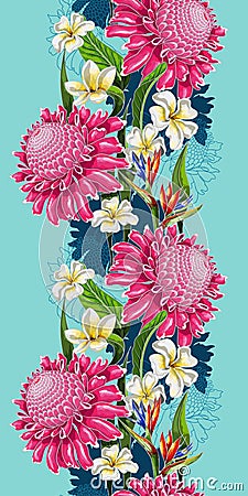 Seamless border with tropical flowers for your design. Vector illustration. Vector Illustration