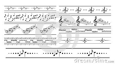 Seamless borders with music notes - vector musical frames Vector Illustration