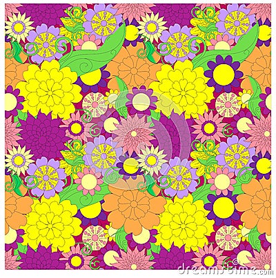 Seamless bright colorful floral patterÑ‚ Vector Illustration