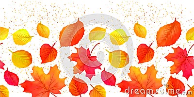 Seamless Bright Fall Autumn Leaves Border Vector Illustration