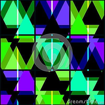 Seamless bright geometrical triangles pattern on black Stock Photo