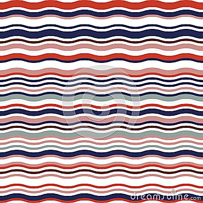 Seamless bright pattern of wavy lines in retro colors of the forties of the last century Vector Illustration