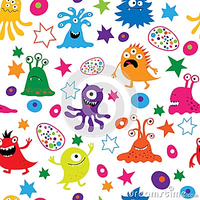 Seamless bright template of alien monsters Vector Illustration