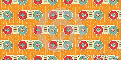 Seamless bright vector pattern with joysticks. Video game controller gaming cool print for boys and girls Vector Illustration