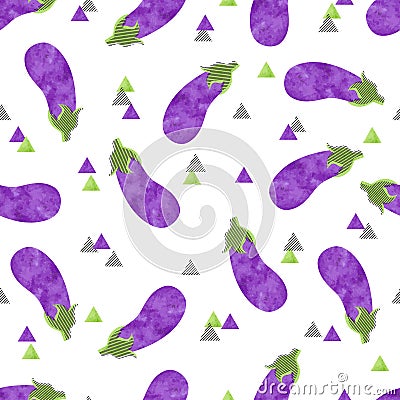 Seamless bright watercolor eggplant pattern. Vector Illustration