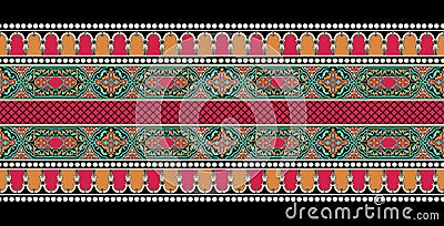 Seamless brown Arabic floral border. Vector tribal floral border design Stock Photo