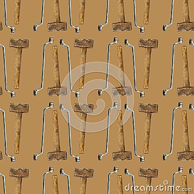 Seamless brown background of wrench and hammer Stock Photo